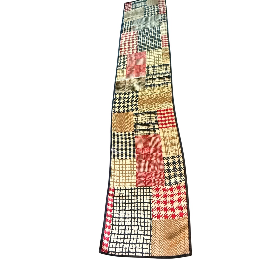 Unbranded Patchwork Houndstooth Herringbone Oblong Scarf Red Tan Black - Picture 2 of 9